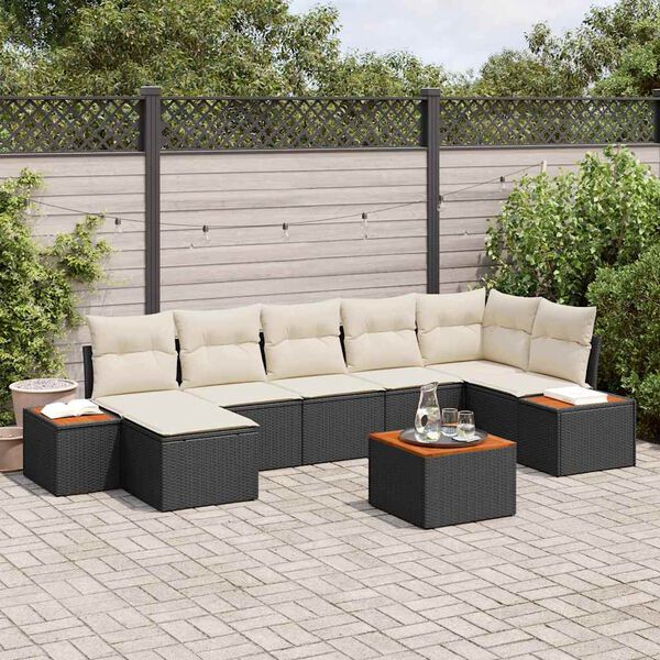 vidaXL Havesofa Sæt med pude 8 pcs Sort polyrattan