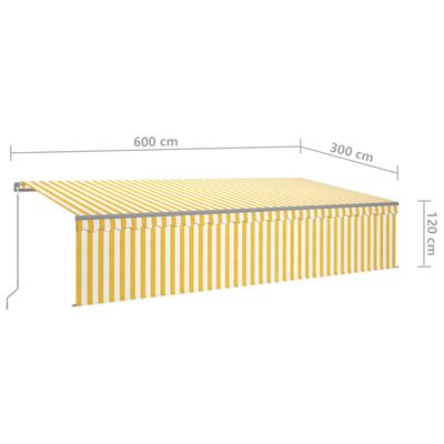 vidaXL markise m. gardin + LED 6x3 m manuel betjening gul og hvid