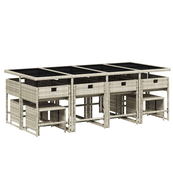 vidaXL spisebordss&aelig;t til haven 13 dele med hynder polyrattan lysegr&aring;