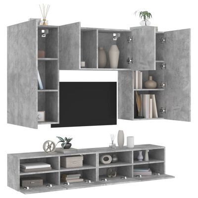 vidaXL tv-møbel til væg 5 dele konstrueret træ betongrå
