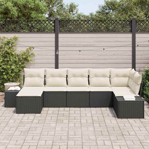 vidaXL Havesofa S&aelig;t med pude 7 pcs Sort polyrattan