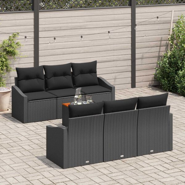 vidaXL Havesofa S&aelig;t med pude 7 pcs Sort polyrattan