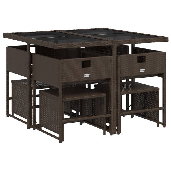 vidaXL spisebordss&aelig;t til haven 9 dele med hynder polyrattan brun
