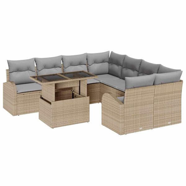 vidaXL Havesofa Sæt med opbevaring 9 pcs Beige polyrattan