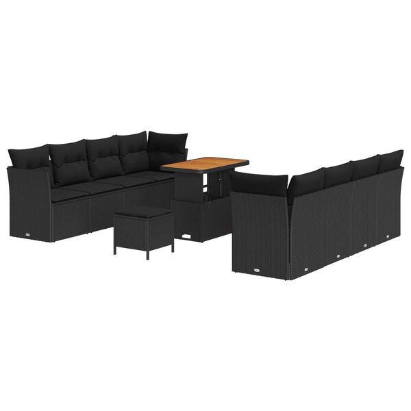 vidaXL Havesofa Sæt 11 pcs Sort polyrattan