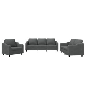 vidaXL sofas&aelig;t 3 dele med hynder stof m&oslash;rkegr&aring;