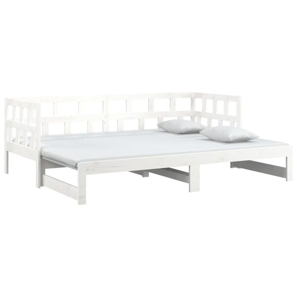vidaXL daybed med udtr&aelig;k 2x(90x190) cm massivt fyrretr&aelig; hvid