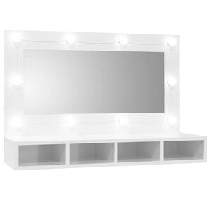 vidaXL spejlskab med LED-lys 90x31,5x62 cm hvid h&oslash;jglans