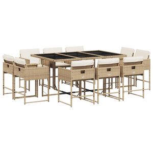 vidaXL spisebordss&aelig;t til haven 11 dele med hynder polyrattan beige