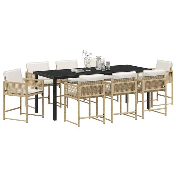 vidaXL Have Spisebordss&aelig;t 9 pcs Beige polyrattan