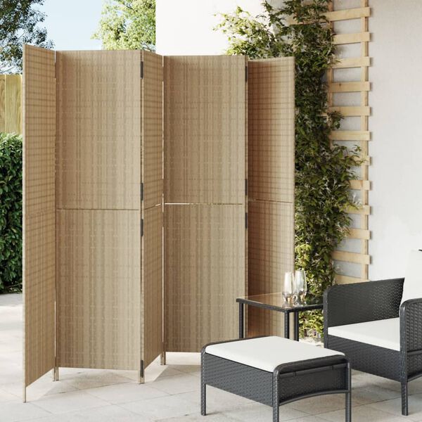 vidaXL rumdeler 6 paneler polyrattan beige