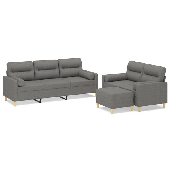 vidaXL sofas&aelig;t 3 dele med pyntepuder og hynder stof M&oslash;rkegr&aring;