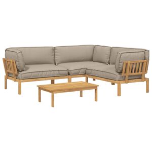 vidaXL Sofa S&aelig;t med pude Ensfarvet 4 pcs Gr&aring;brun Massivt Akacietr&aelig;