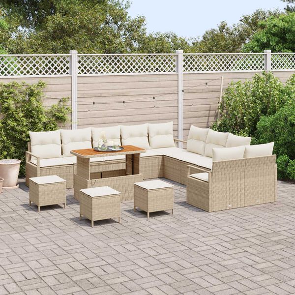 vidaXL Havesofa S&aelig;t med pude 14 pcs Beige Poly rattan