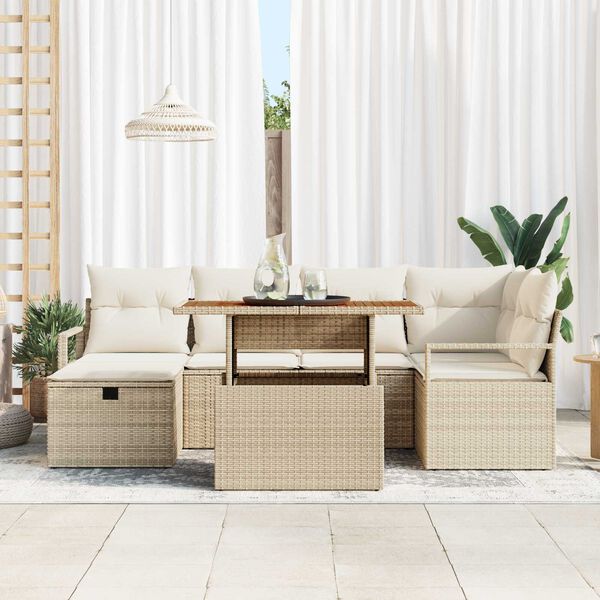 vidaXL Havesofa Sæt 7 pcs Beige polyrattan