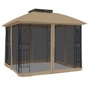 vidaXL pavillon 2,94x2,94 m dobbelt tag + meshv&aelig;gge st&aring;l gr&aring;brun
