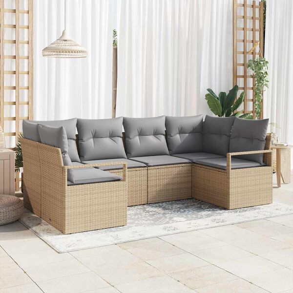 vidaXL Havesofa S&aelig;t med pude 6 pcs Beige og lys gr&aring; polyrattan