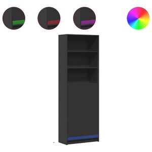 vidaXL skab med LED-lys 69x32,5x200 cm konstrueret tr&aelig; sort