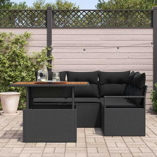 vidaXL Havesofa S&aelig;t med opbevaring 5 pcs Sort Poly rattan