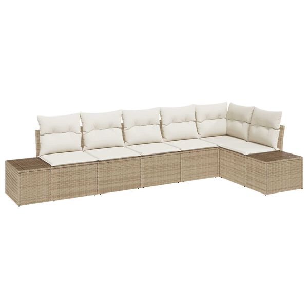 vidaXL Havesofa S&aelig;t med pude 6 pcs Beige og creme polyrattan