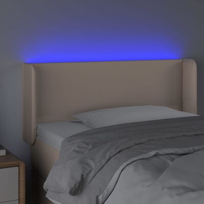 vidaXL sengegavl med LED-lys 93x16x78/88cm kunstlæder cappuccinofarvet