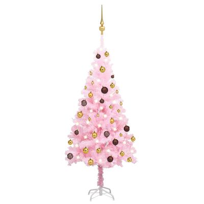 vidaXL kunstigt juletræ med lys og kuglesæt 120 cm PVC lyserød