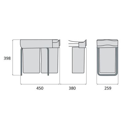eyckhaus indbygget affaldssystem 2x14 l rektangulært grå