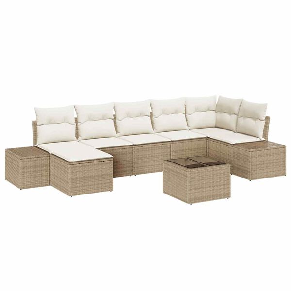 vidaXL Havesofa S&aelig;t med pude 8 pcs Beige polyrattan