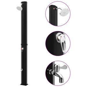 vidaXL solopvarmet udendørsbruser med brusehoved og hane 35 l sort