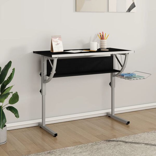vidaXL skrivebord 110x53x(58-87) cm konstrueret tr&aelig; og st&aring;l sort gr&aring;