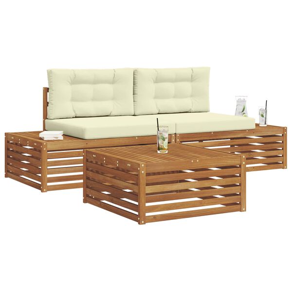 vidaXL Udend&oslash;rs sofagruppe med pude 3 Stk Naturlig og Fl&oslash;de