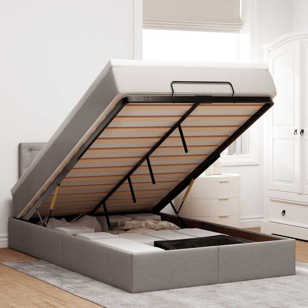 vidaXL osmannisk sengeramme med madras 120x190 cm stof gr&aring;brun