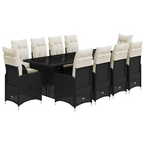 vidaXL bistros&aelig;t til haven 11 dele med hynder polyrattan sort