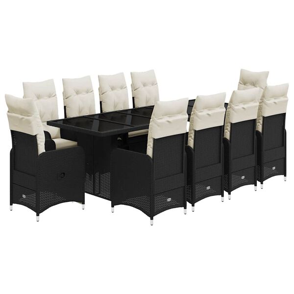 vidaXL bistros&aelig;t til haven 11 dele med hynder polyrattan sort