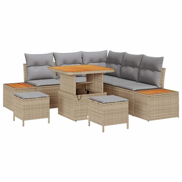 vidaXL Havesofa S&aelig;t med pude med opbevaring 8 pcs Beige Poly rattan