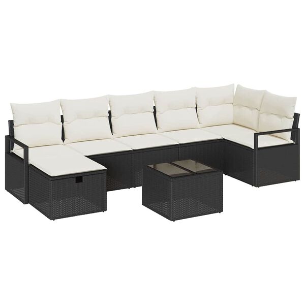 vidaXL Havesofa Sæt med pude med opbevaring 8 pcs Sort Poly rattan