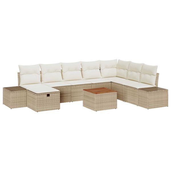 vidaXL Havesofa S&aelig;t med pude med opbevaring 9 pcs Beige Poly rattan