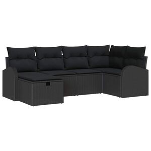 vidaXL Havesofa S&aelig;t med pude med opbevaring 6 pcs Sort Poly rattan