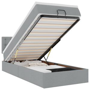 vidaXL ottoman seng med madras 90x200 cm stof lysegr&aring;