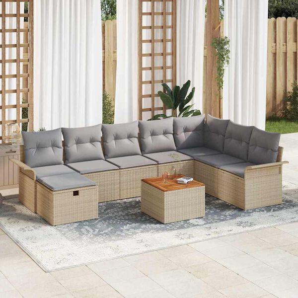 vidaXL Havesofa S&aelig;t med pude med opbevaring 9 pcs Beige Poly rattan