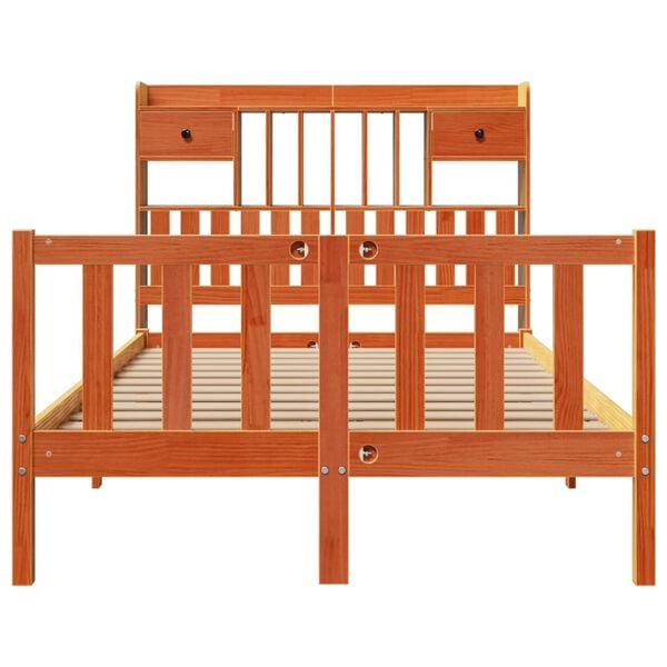 vidaXL seng med reol uden madras 135x190cm massivt fyrretr&aelig; gyldenbrun