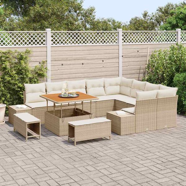 vidaXL Havesofa S&aelig;t med pude med opbevaring 12 pcs Beige Poly rattan