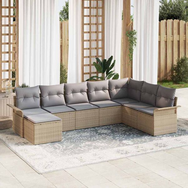 vidaXL Havesofa S&aelig;t med pude med opbevaring 8 pcs Beige Poly rattan