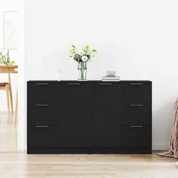 vidaXL Sideboard med skuffe Sort eg 120 x 30 x 70 cm Konstrueret tr&aelig;