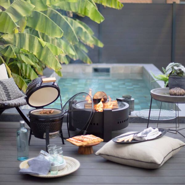 Livoo 2-i-1 b&aring;lfad med grillrist 59,5 cm sort