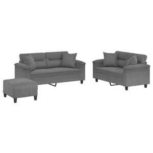 vidaXL sofas&aelig;t 3 dele med puder mikrofiberstof m&oslash;rkegr&aring;