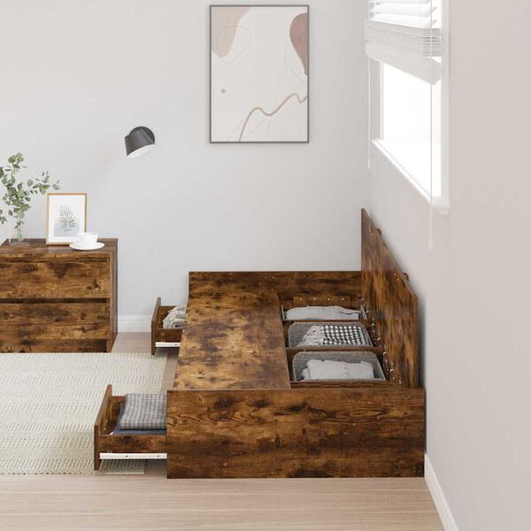 vidaXL Sengestel med hovedg&aelig;rde R&oslash;get eg 80 x 200 cm Konstrueret tr&aelig;