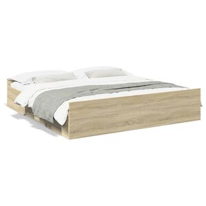 vidaXL sengeramme med skuffer 200x200 cm konstrueret tr&aelig; sonoma-eg