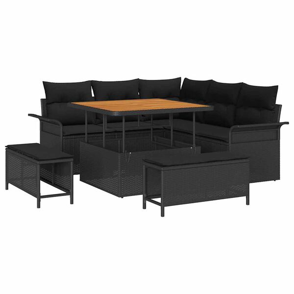 vidaXL Havesofa S&aelig;t med pude 8 pcs Sort polyrattan