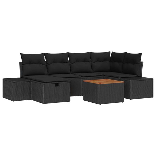 vidaXL Havesofa S&aelig;t med pude med opbevaring 7 pcs Sort Poly rattan